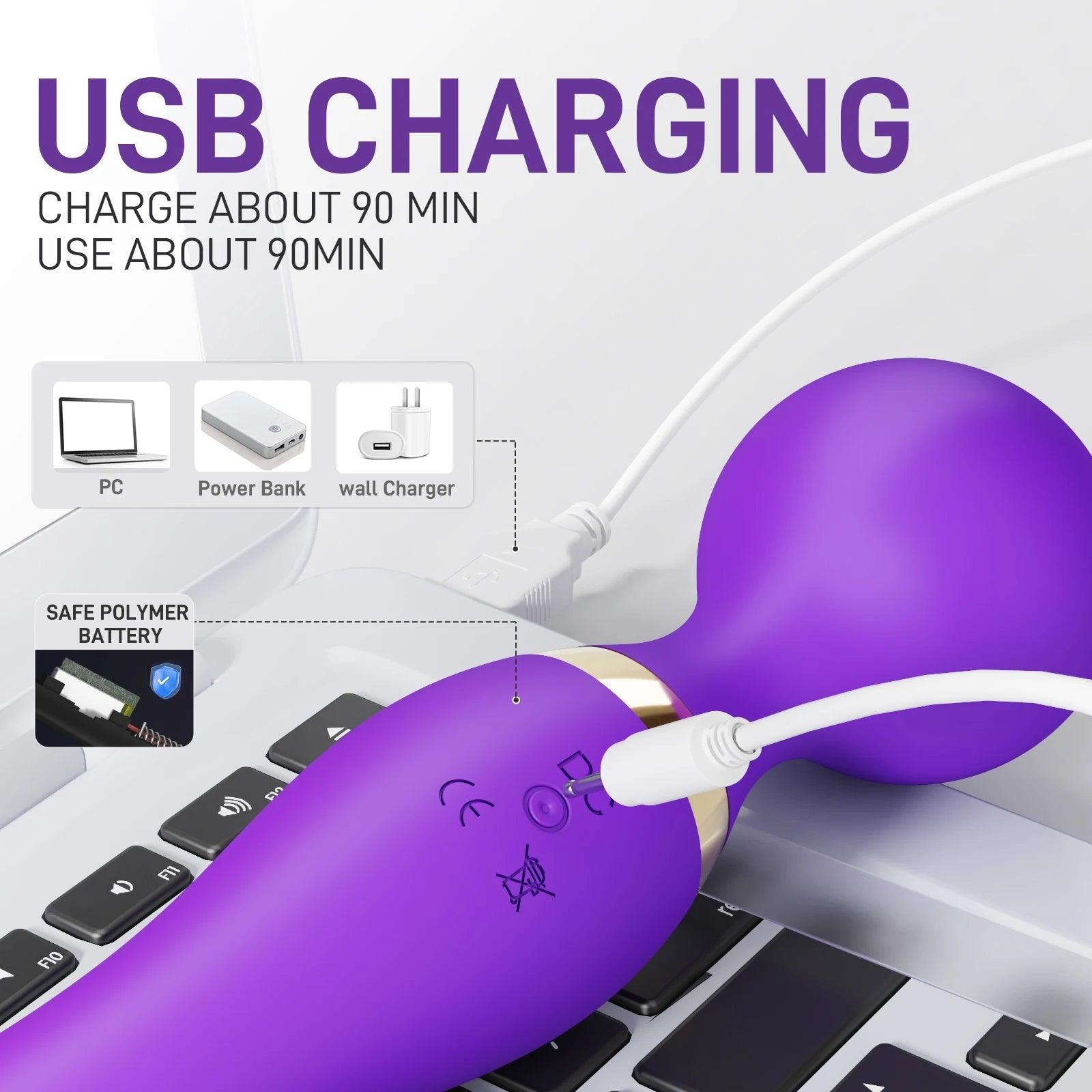 Water-resistant handheld wand massager shown with splash-effect design.