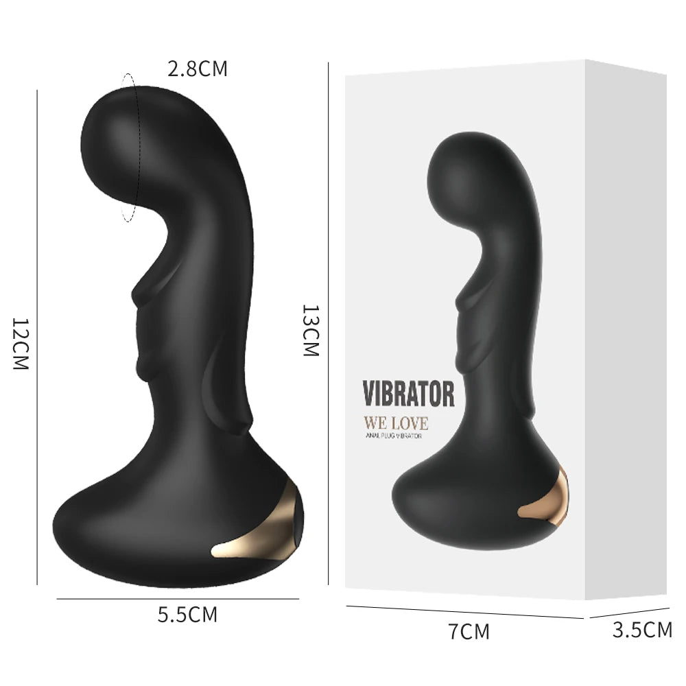 Male prostate massager displayed with full product outline