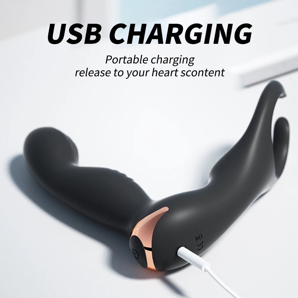 Prostate vibrator shown with ergonomic contoured design