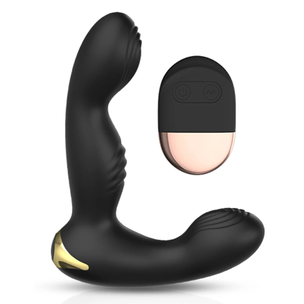 Curved prostate massager showing flared base