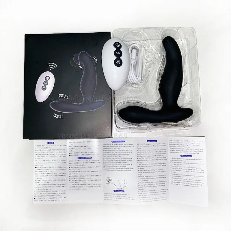 Rechargeable male prostate massager showing vibration control buttons
