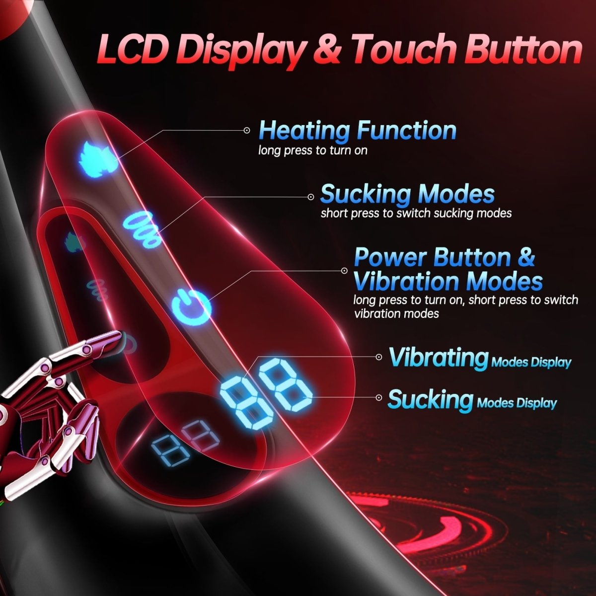 Vibrating and heating male sex toy highlighting soft internal texture