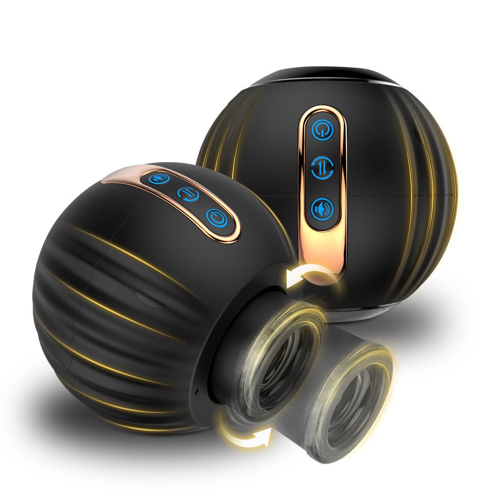 Automatic male masturbator with thrusting action in black and silver