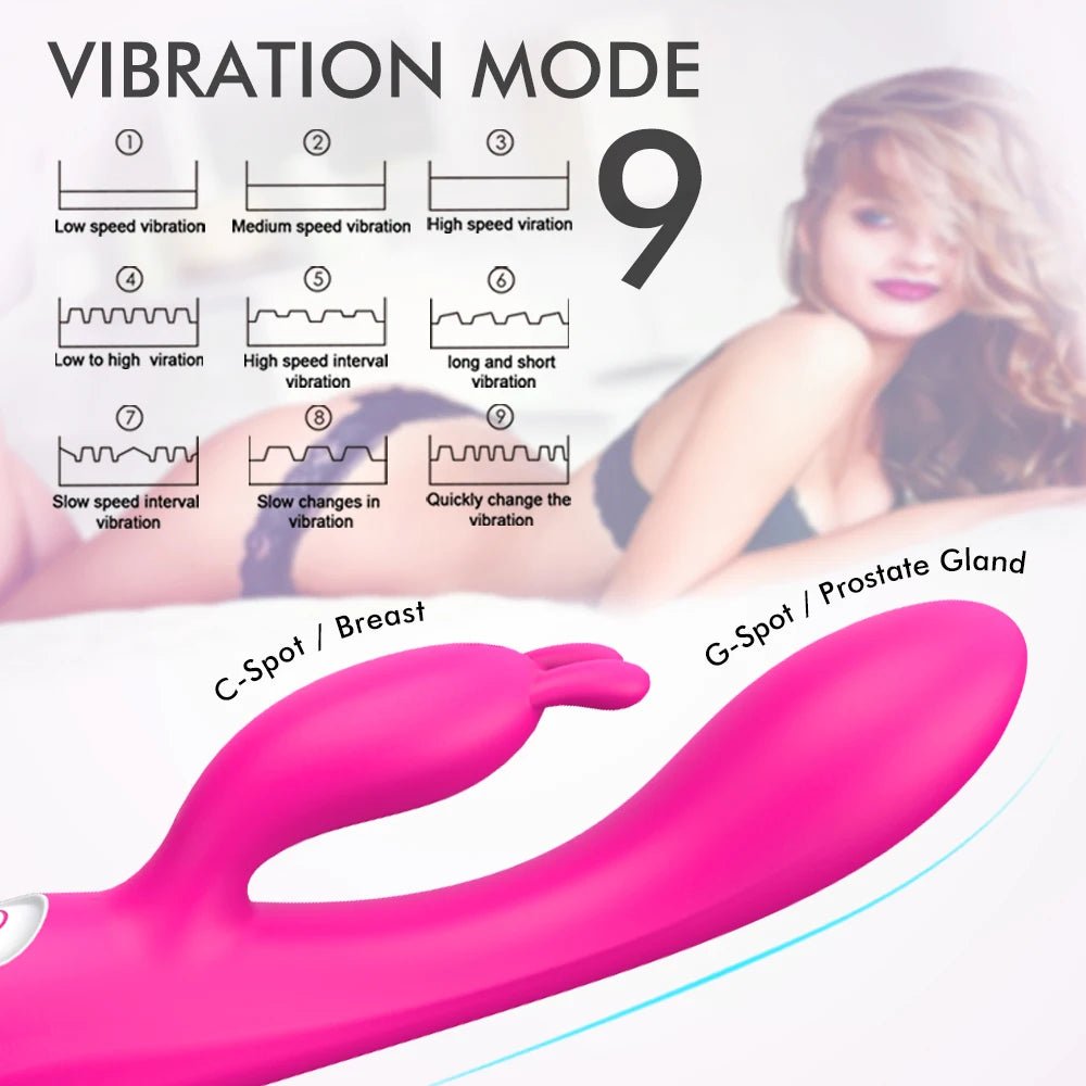Side view of dual-action dildo rabbit vibrator