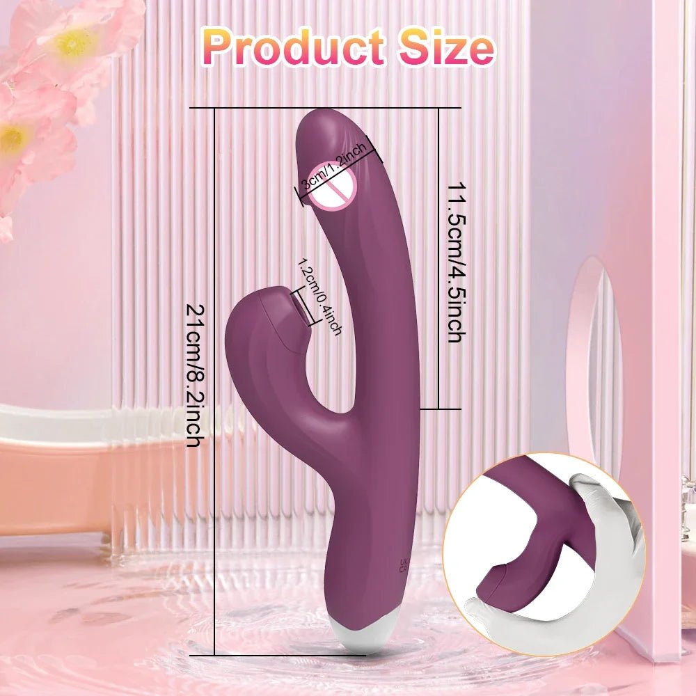 Side view of POMFW suction dildo vibrator in soft silicone