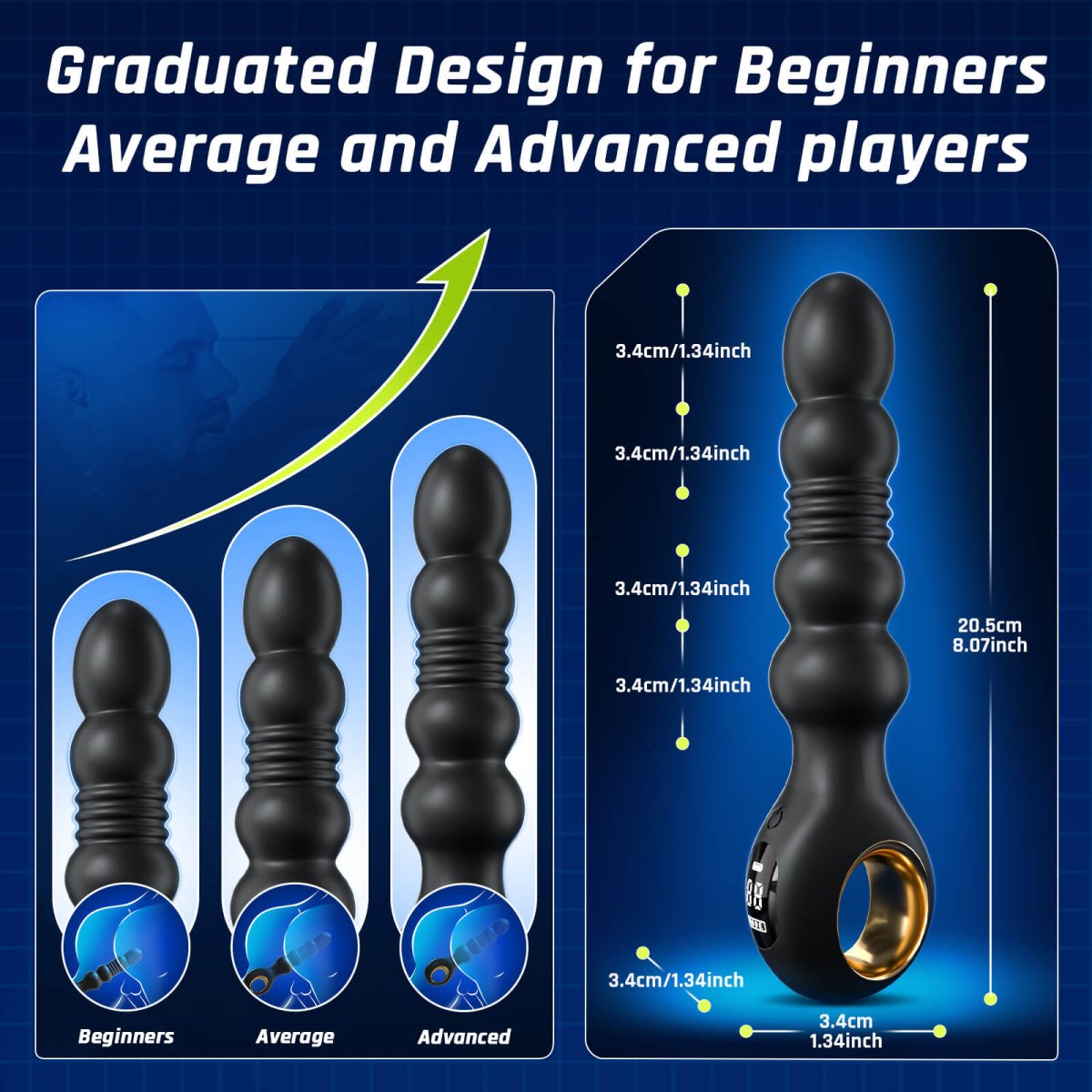 Potiphar thrusting prostate massager shown with full product shape and design