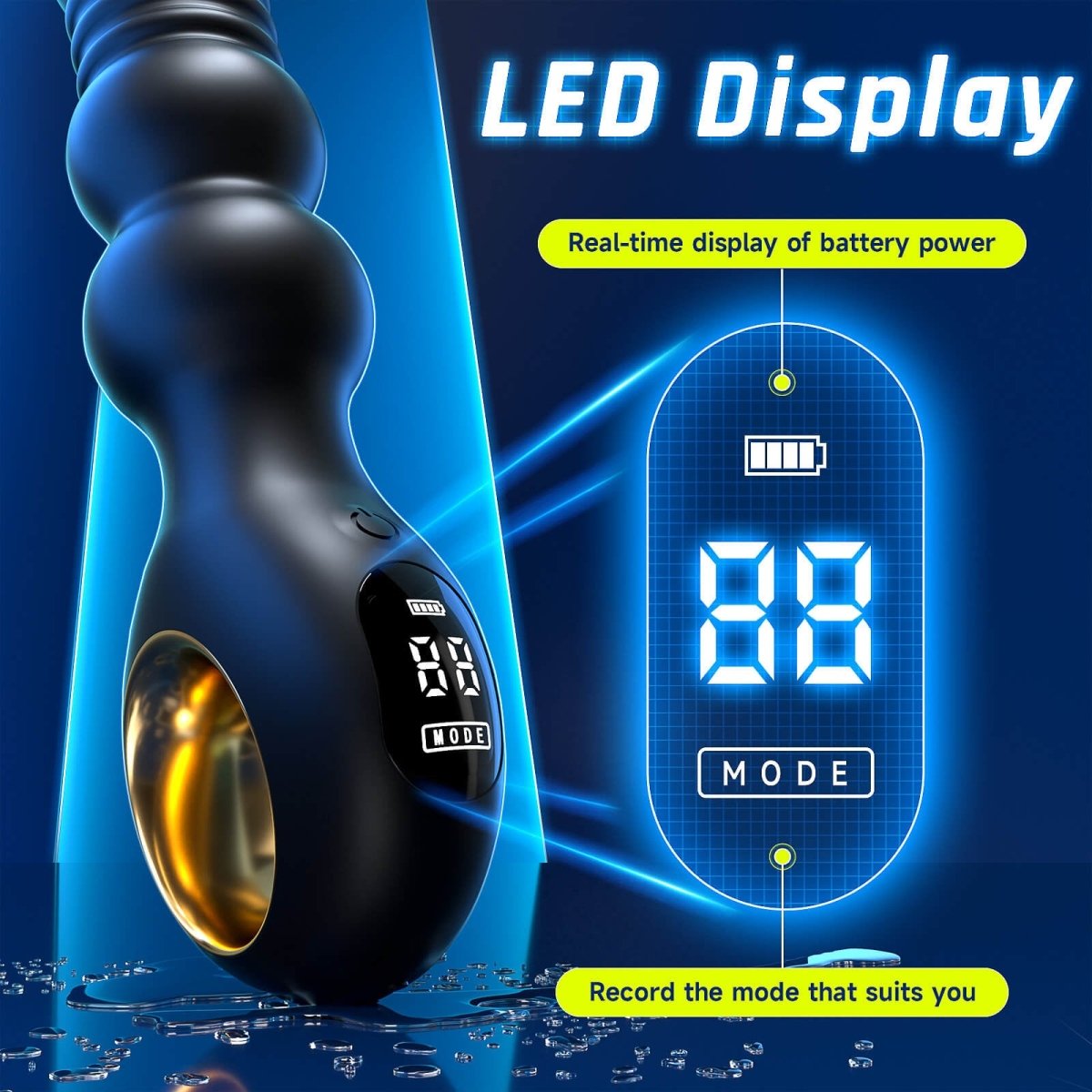 Silicone anal vibrator displayed from angled top view showing app control feature