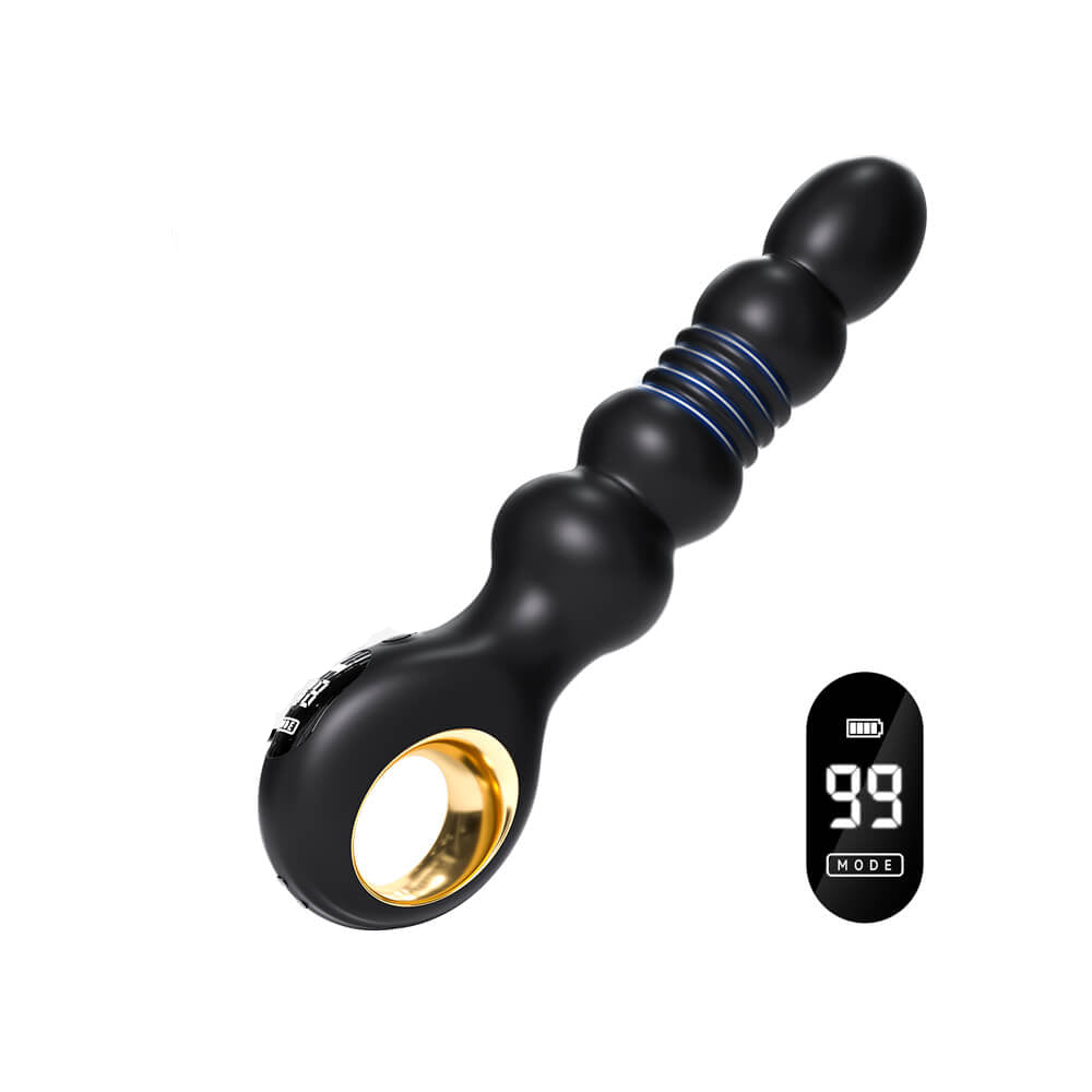 Potiphar thrusting and vibrating anal vibrator shown in full front view