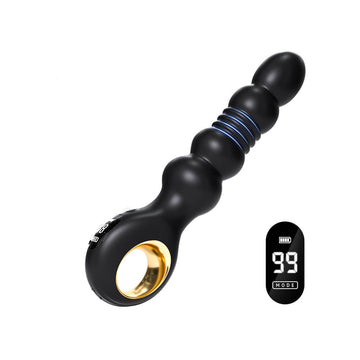 Potiphar thrusting and vibrating anal vibrator shown in full front view