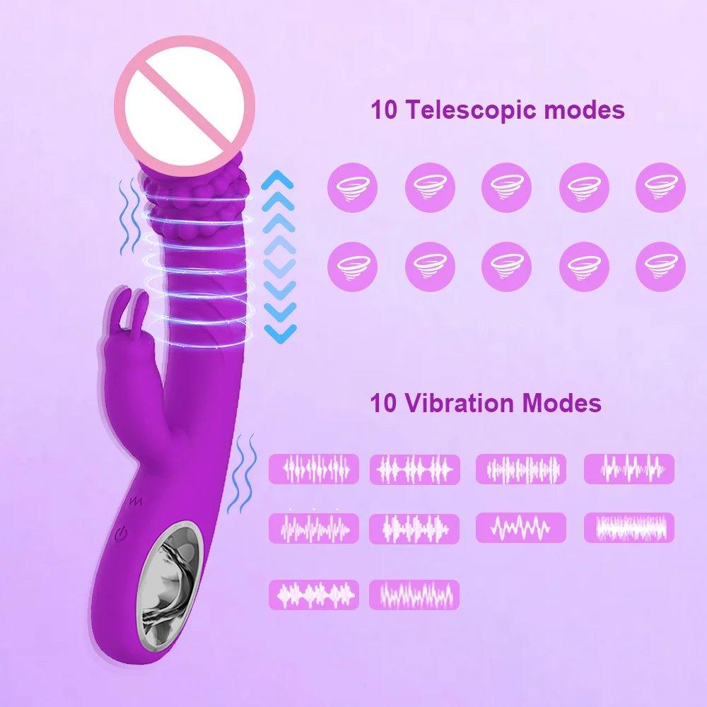 Side angle of rabbit vibrator highlighting curved G-spot shaft