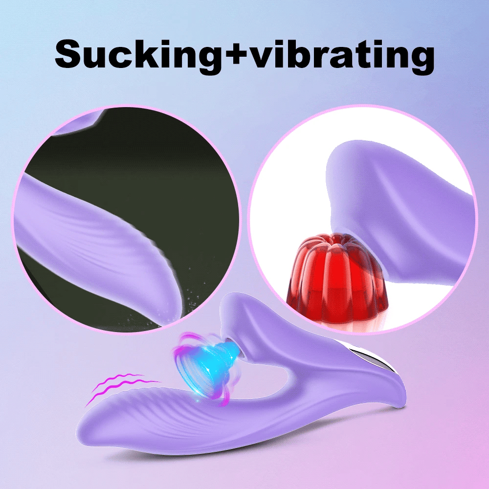 Ergonomic sucking vibrator shown upright