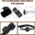 Leather restraint harness displayed flat with adjustable buckles