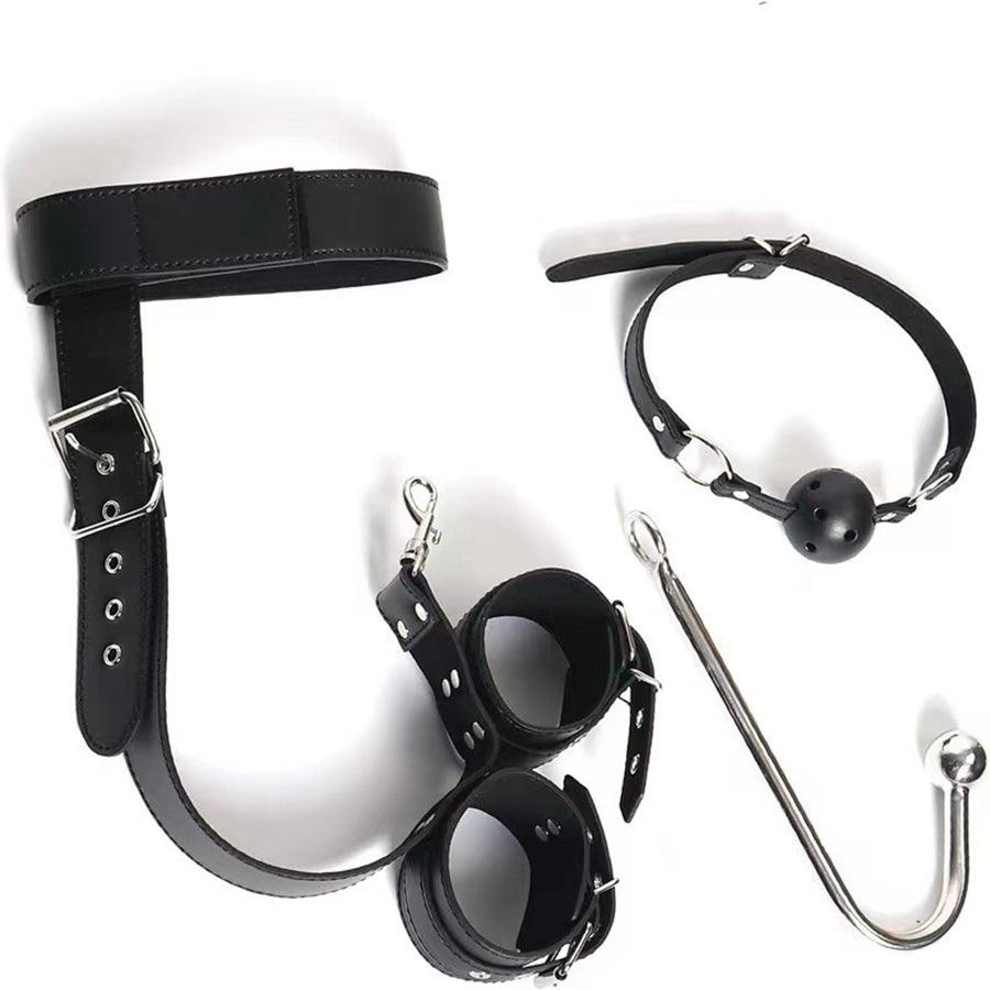 Premium anal hook bondage set shown with complete product layout