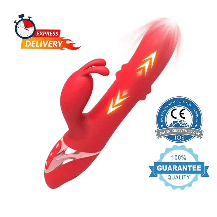 Purple rabbit vibrator with 24 internal beads and clitoral stimulator shown on a clean background.