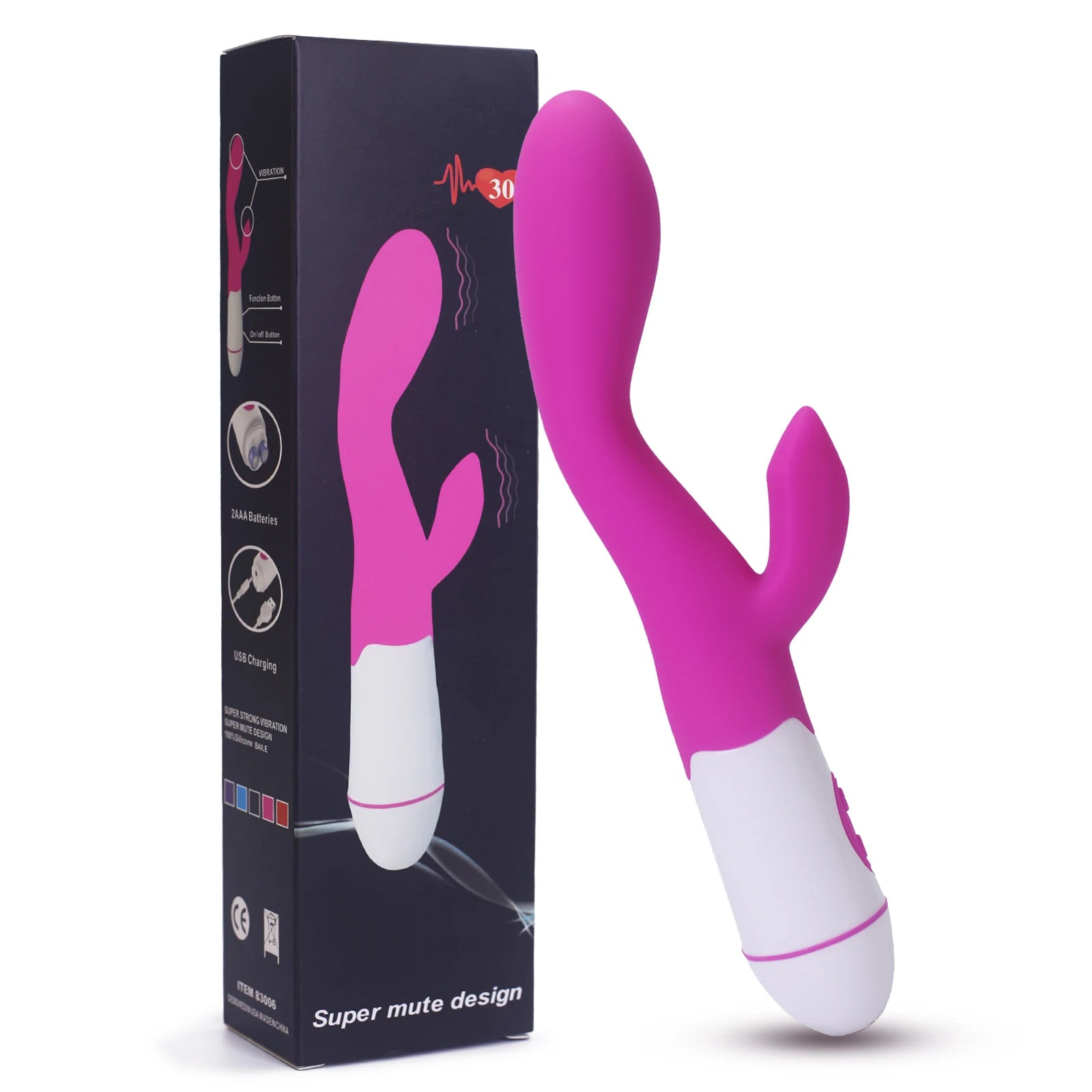 Pink rabbit dildo vibrator with ergonomic handle and sleek finish