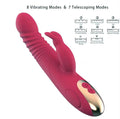Side angle of rabbit thrust dildo highlighting textured thrusting shaft
