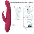 Thrusting dual-action dildo shown flat with ergonomic curved design