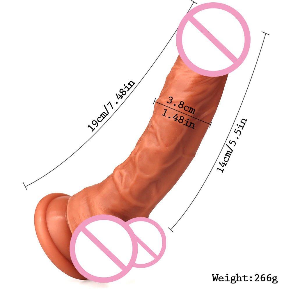 Heating thrusting realistic dildo shown flat with full product silhouette