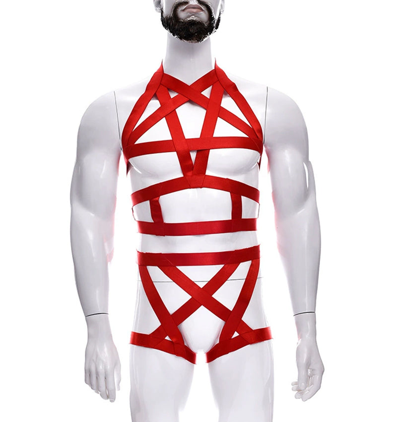 Men Sexy Hollowed Out Binding SM Confinement Erotic Split Set