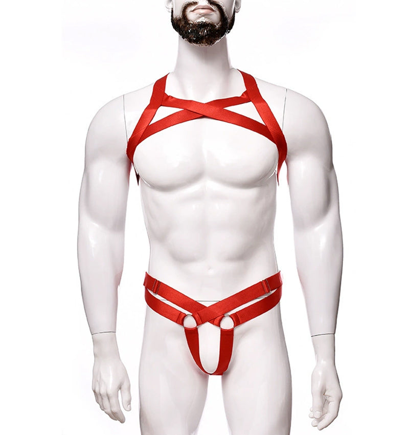 Men's SM Bondage and Restraint Sexy Laced Hollow Harness Set