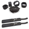 Soft padded bondage cuffs displayed from side angle with connecting straps