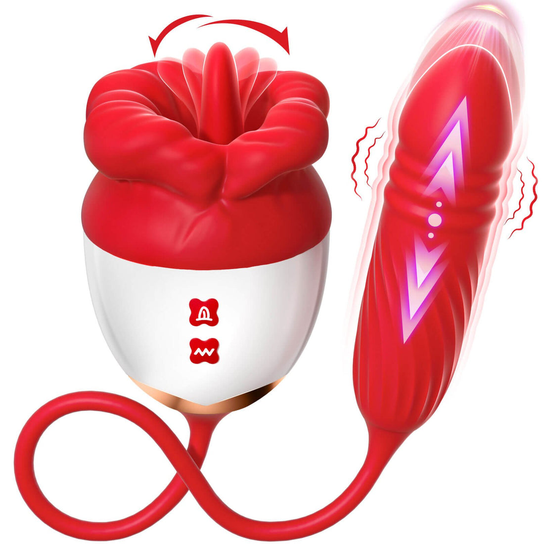 Rose Kiss thrusting clitoral and G-spot vibrator displayed in rose design