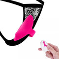 Rose-colored wireless vibrator and remote shown upright