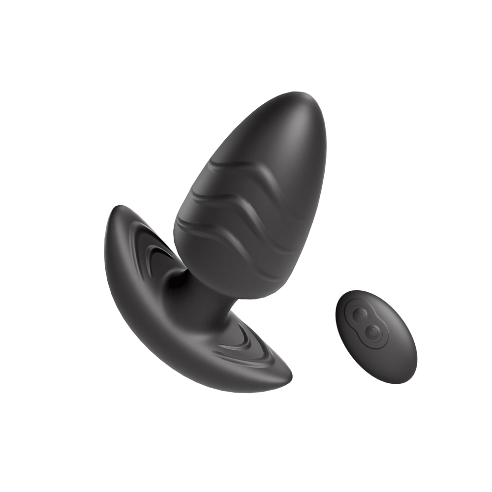 Rotating anal plug with vibration and rotation modes in black silicone