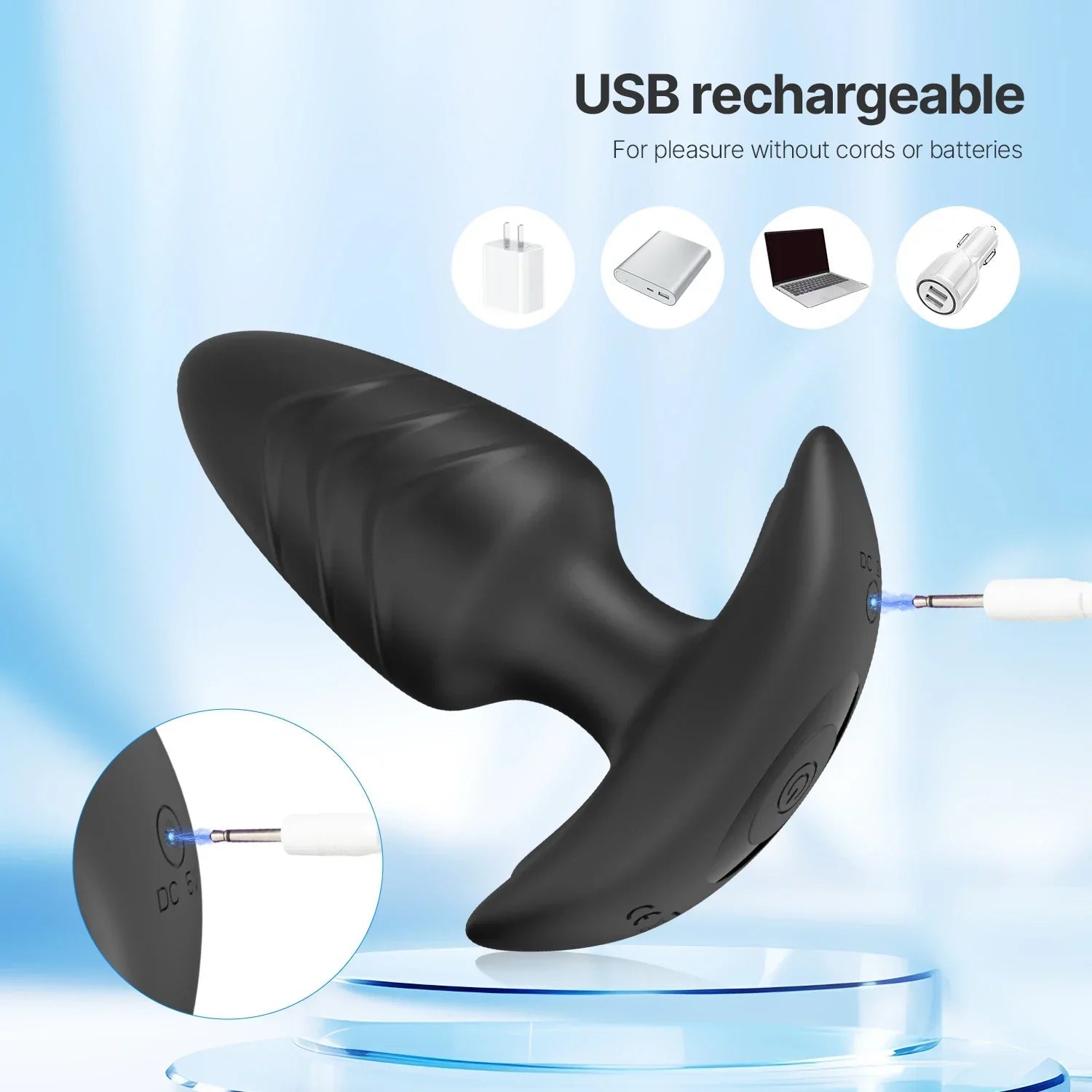 Silicone rotating plug showing flexible neck and tapered tip