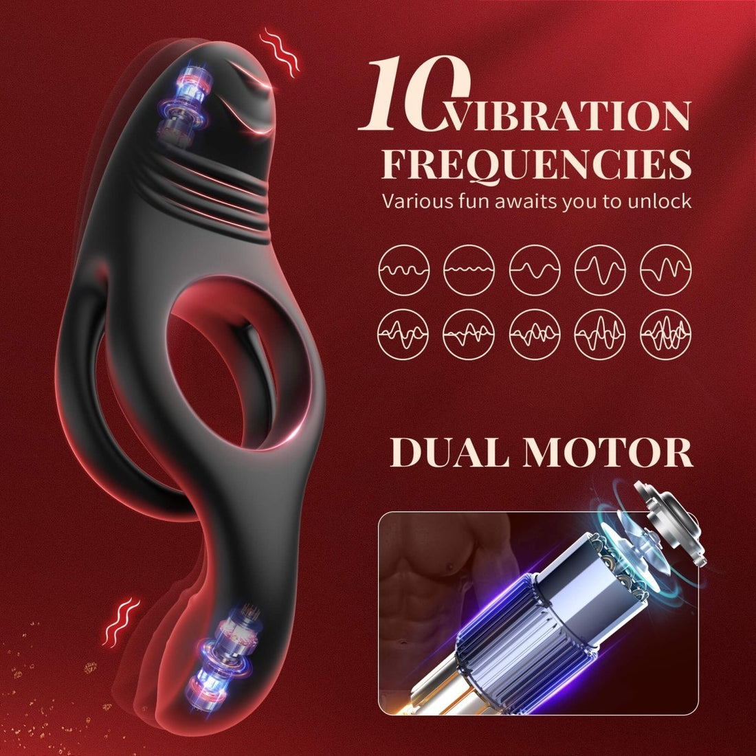 Ryden|multi Stimulation Vibration Penis Ring with Double - product image