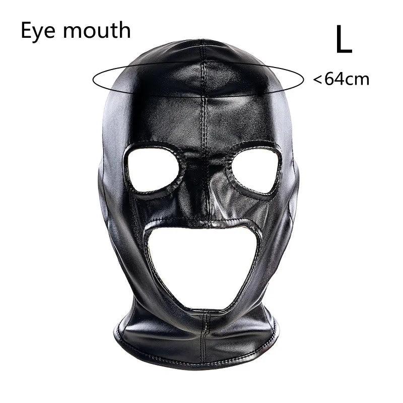 Sex Bdsm Bondage Handcuffs Toys Kit with Leather Open Mouth Mask Hood - Seductiva