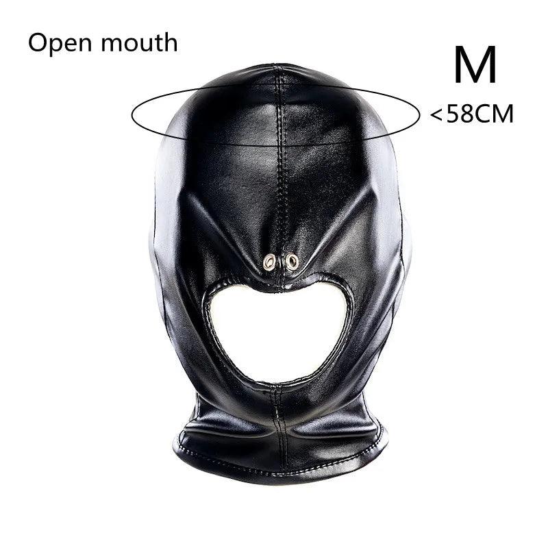 Sex Bdsm Bondage Handcuffs Toys Kit with Leather Open Mouth Mask Hood - Seductiva