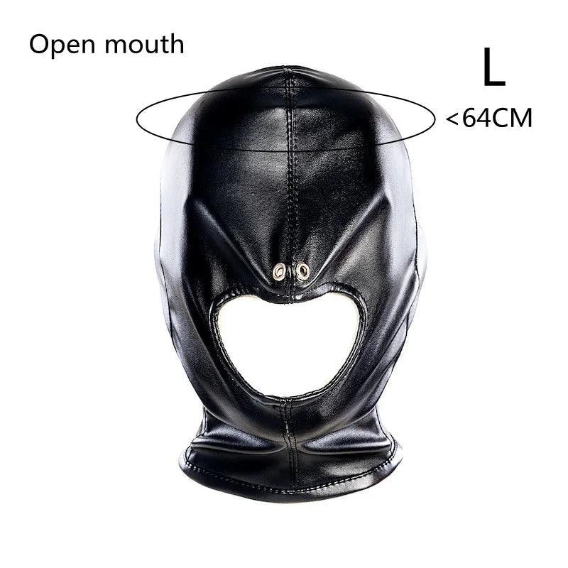 Sex Bdsm Bondage Handcuffs Toys Kit with Leather Open Mouth Mask Hood - Seductiva