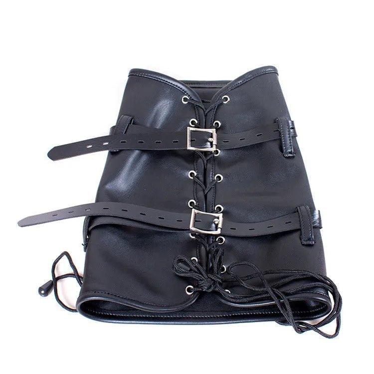 Sex Bdsm Bondage Handcuffs Toys Kit with Leather Open Mouth Mask Hood - Seductiva