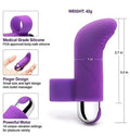 Rechargeable silicone finger vibrator shown from angled side perspective