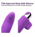Finger vibrator showing ergonomic finger loop and charging port