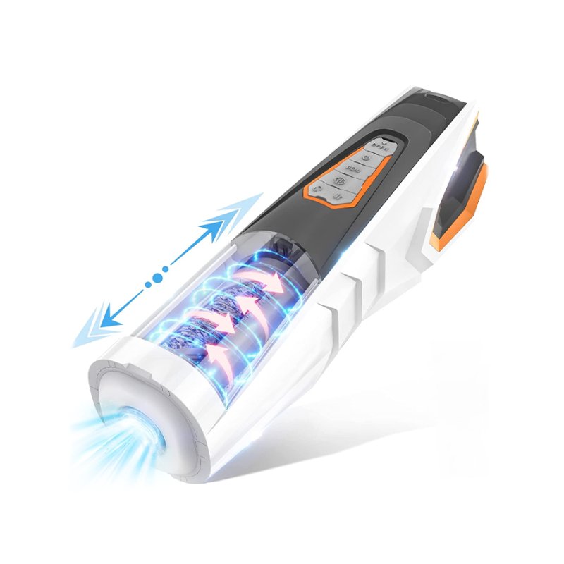 Automatic masturbator with 3 thrusting and 4 rotation modes in sleek black and silver design