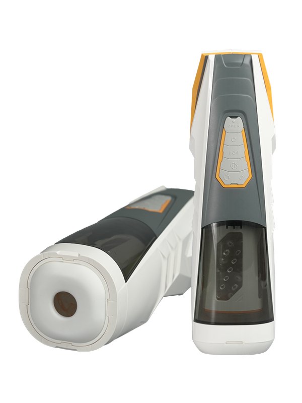 Close-up of masturbator showing internal texture and detachable sleeve