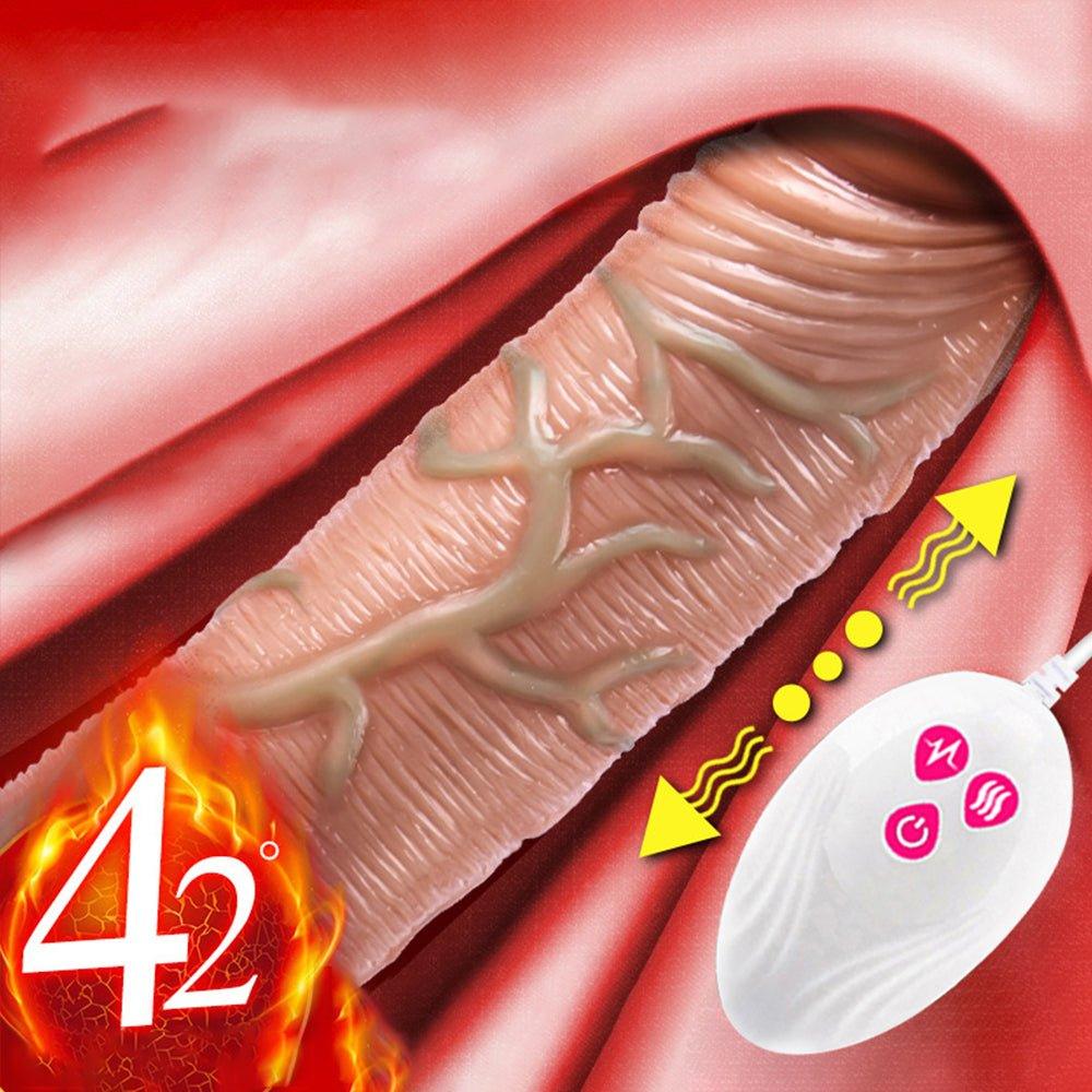 Telescopic vibrating realistic dildo shown in full front view