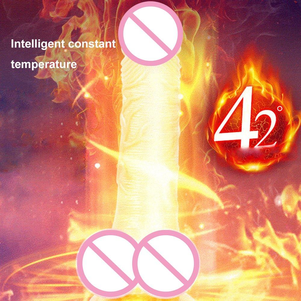 Realistic thrusting dildo displayed upright with suction cup base