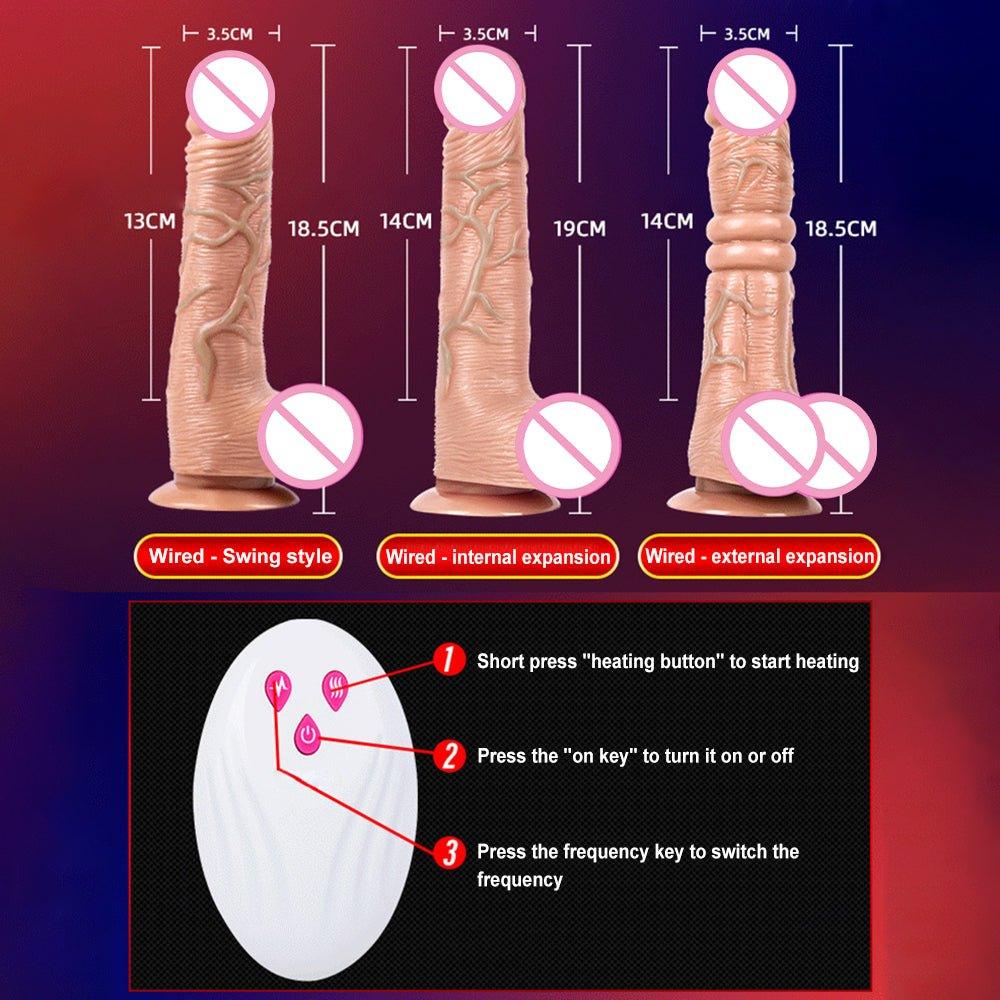 Realistic dildo shown with remote control and accessories
