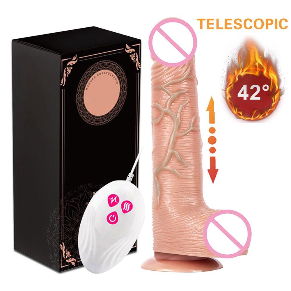 Telescopic vibrating realistic dildo shown in full front view
