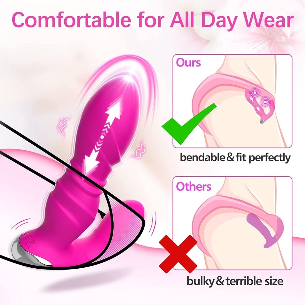 Thrusting anal vibrator featuring smooth silicone and magnetic charger