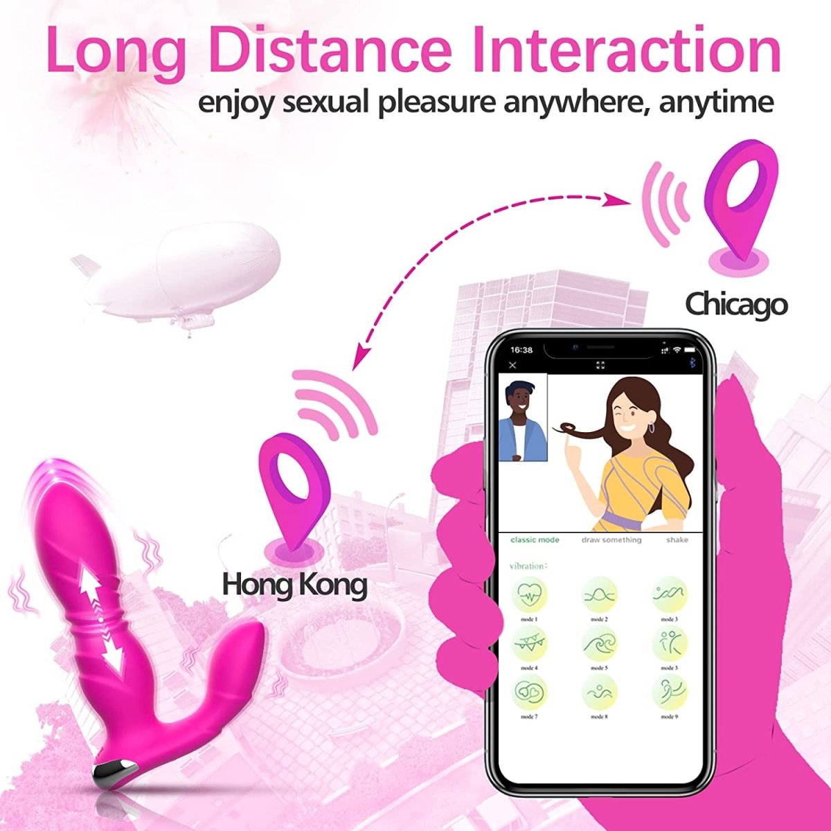 Close-up of thrusting anal toy showing flexible shaft and texture