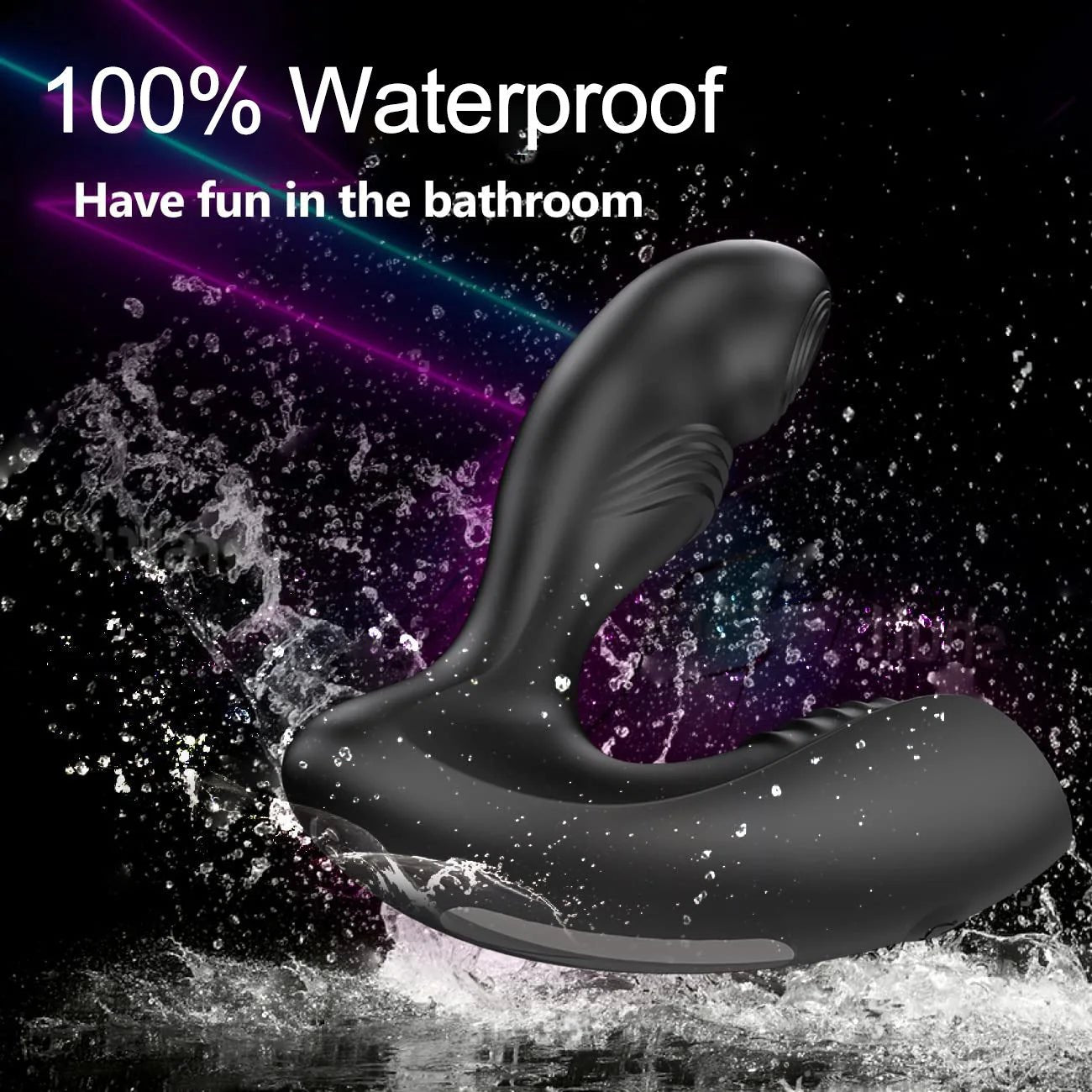 Wireless prostate massager shown flat with flared safety base