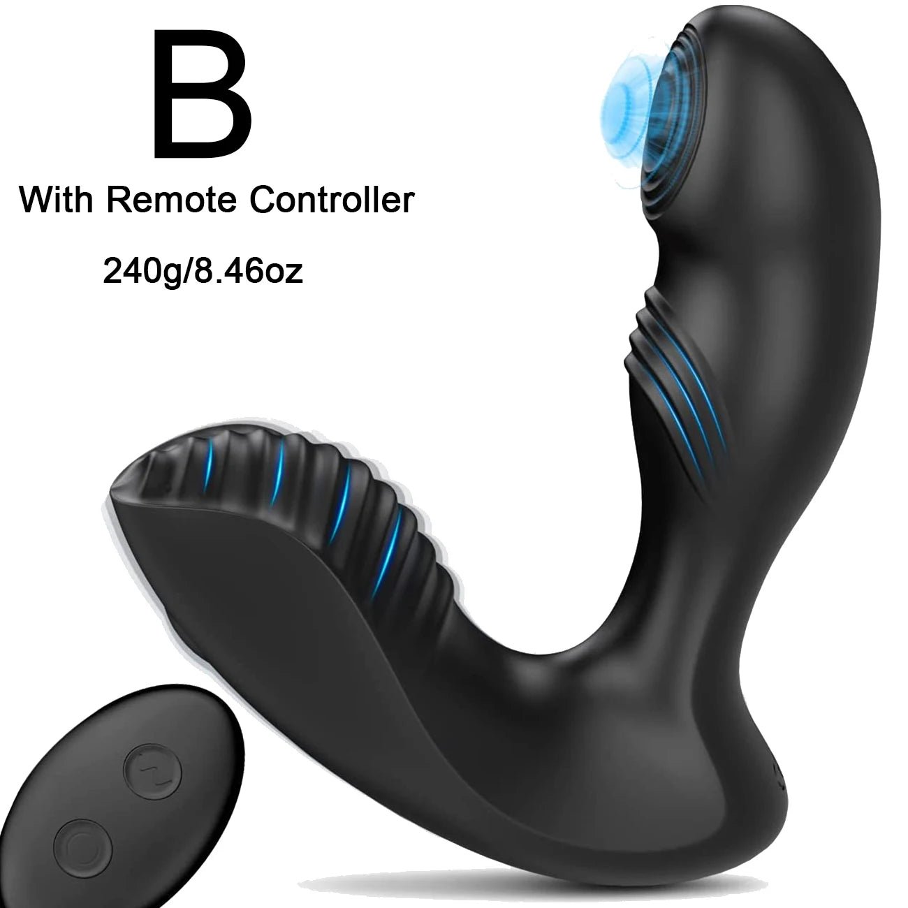 Anal plug vibrator displayed with product details and smooth finish