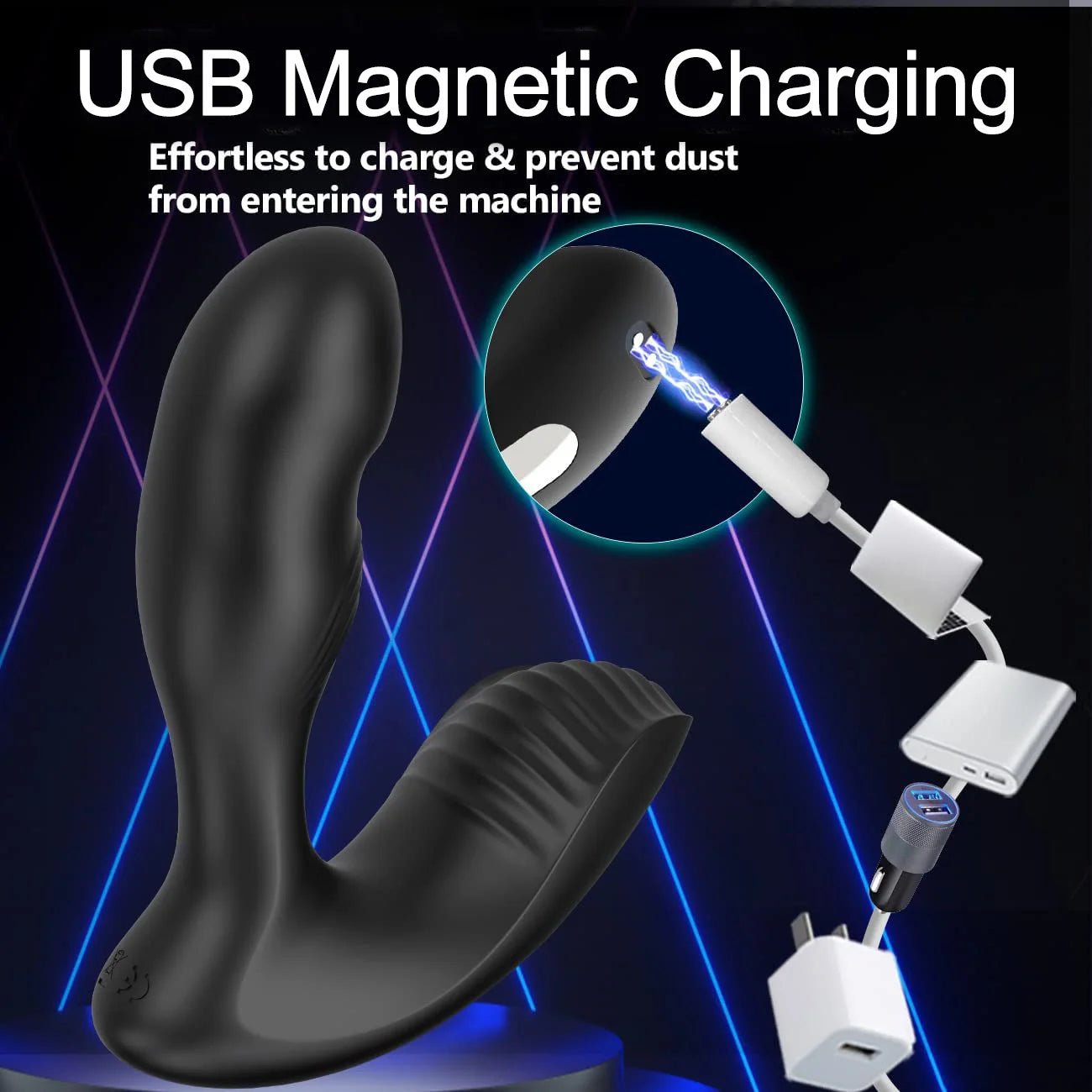 Black silicone anal plug displayed from angled top view