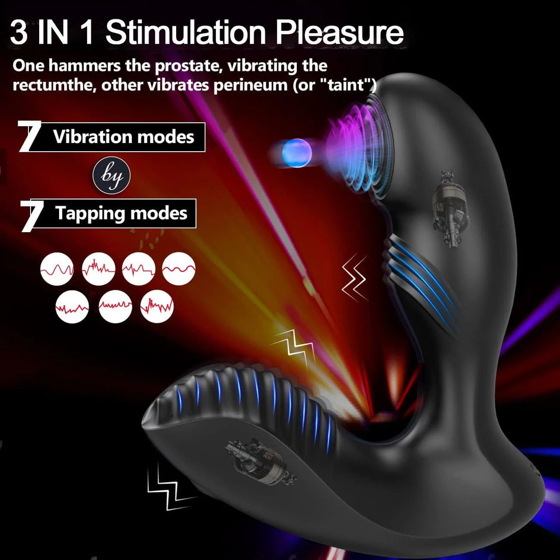 Tikken wireless prostate massager shown in full front view with curved design
