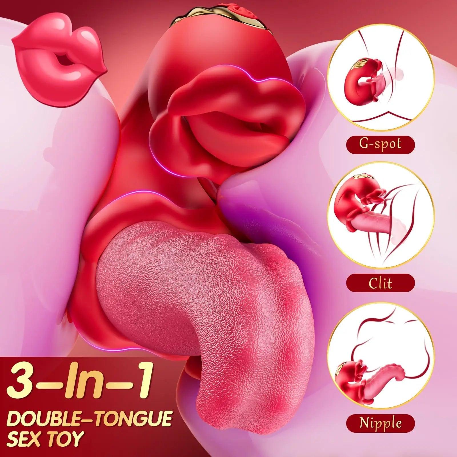 Vibrator featuring a flexible tongue-like tip with rhythmic swinging motion.