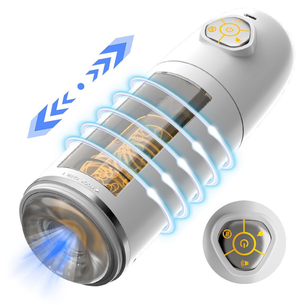 Ultimate automatic male masturbator shown in front view with full casing